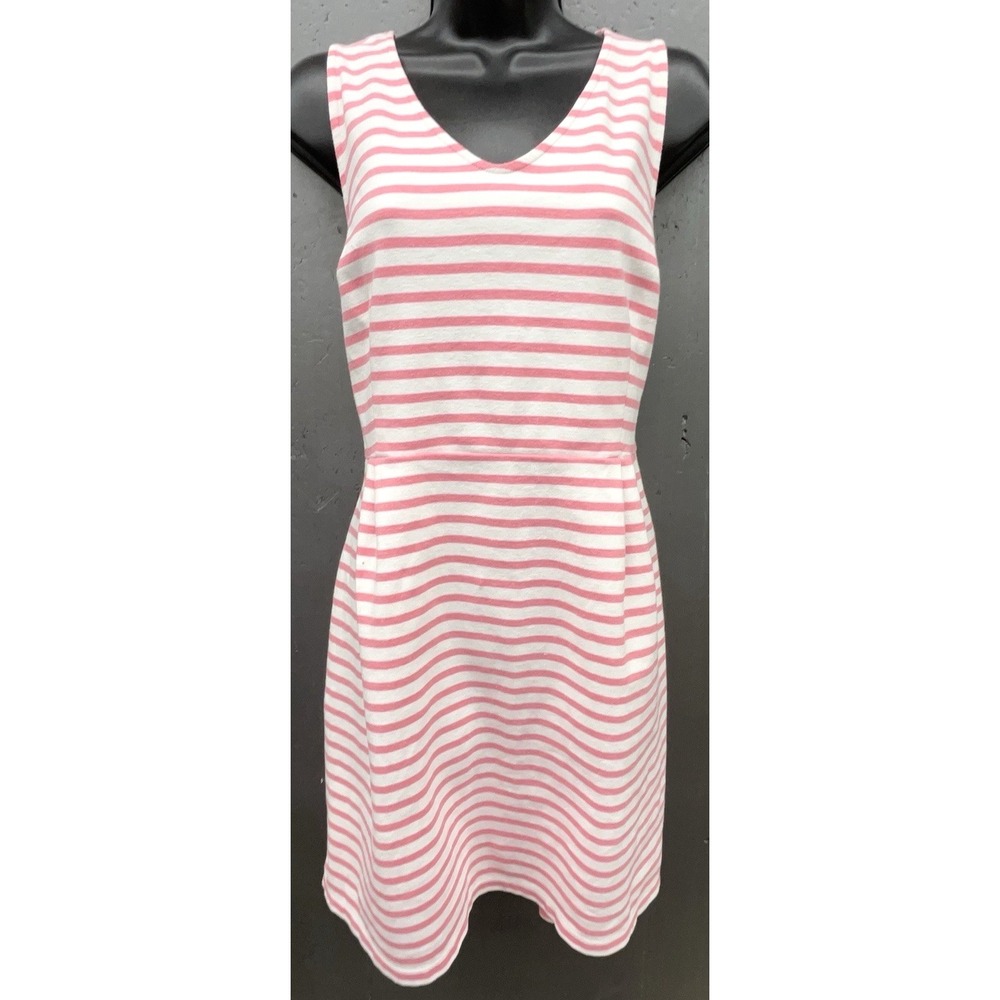 Old Navy‎ Dress L White Pink Striped Sleeveless Cotton Stretchy Casual Comfort